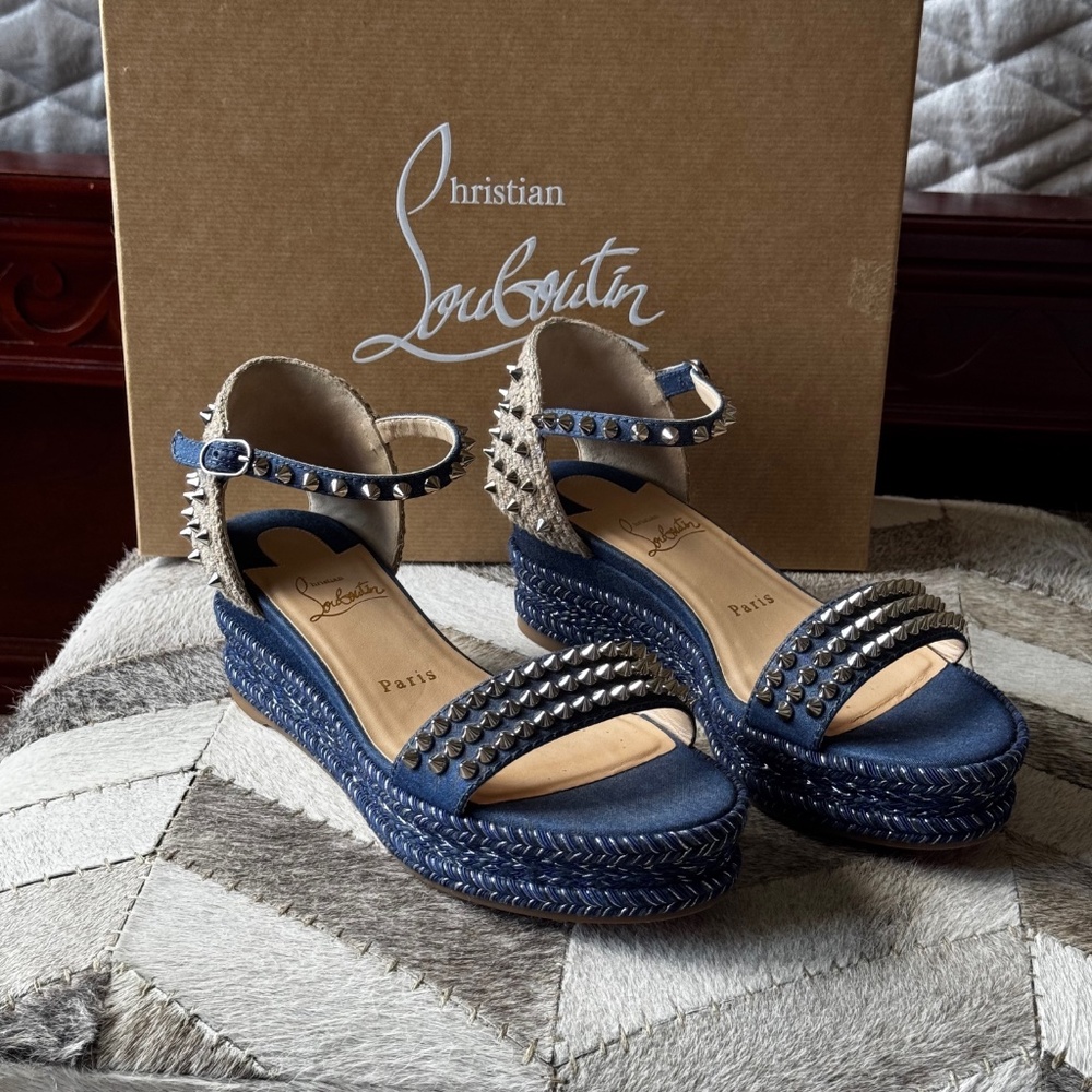 Christian Louboutin MADMONICA 60 Spiked Stud Platform Wedge Sandals Shoes - Picture 4 of 9